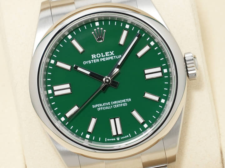 ロレックス オイスターパーペチュアル41 Ref.134300 ステンレススチール グリーン文字盤 未使用 bhj8aucn