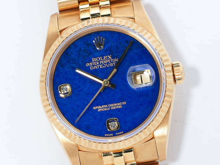 Rolex Datejust Ref. 16238 2BR Yellow Gold Lapis Lazuli x 2P Diamond Dial Excellent Used Condition w8n7uj64