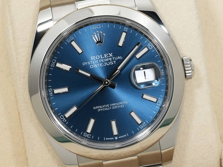 ロレックス デイトジャスト41 Ref.126300 ステンレススチール ブライトブルー文字盤 オイスターブレスレット 中古 m9jw2vwh