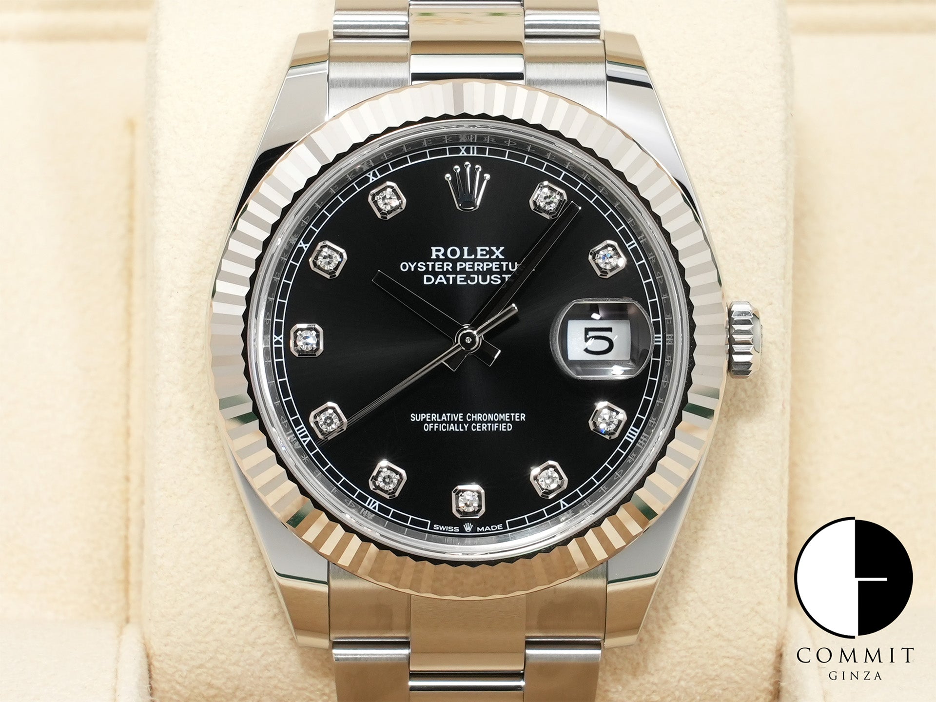 ロレックス デイトジャスト41 Ref.126334G ステンレススチール/ホワイトゴールド ブラックx10Pダイヤ文字盤 オイスターブレスレット 美中古 7thnqytp