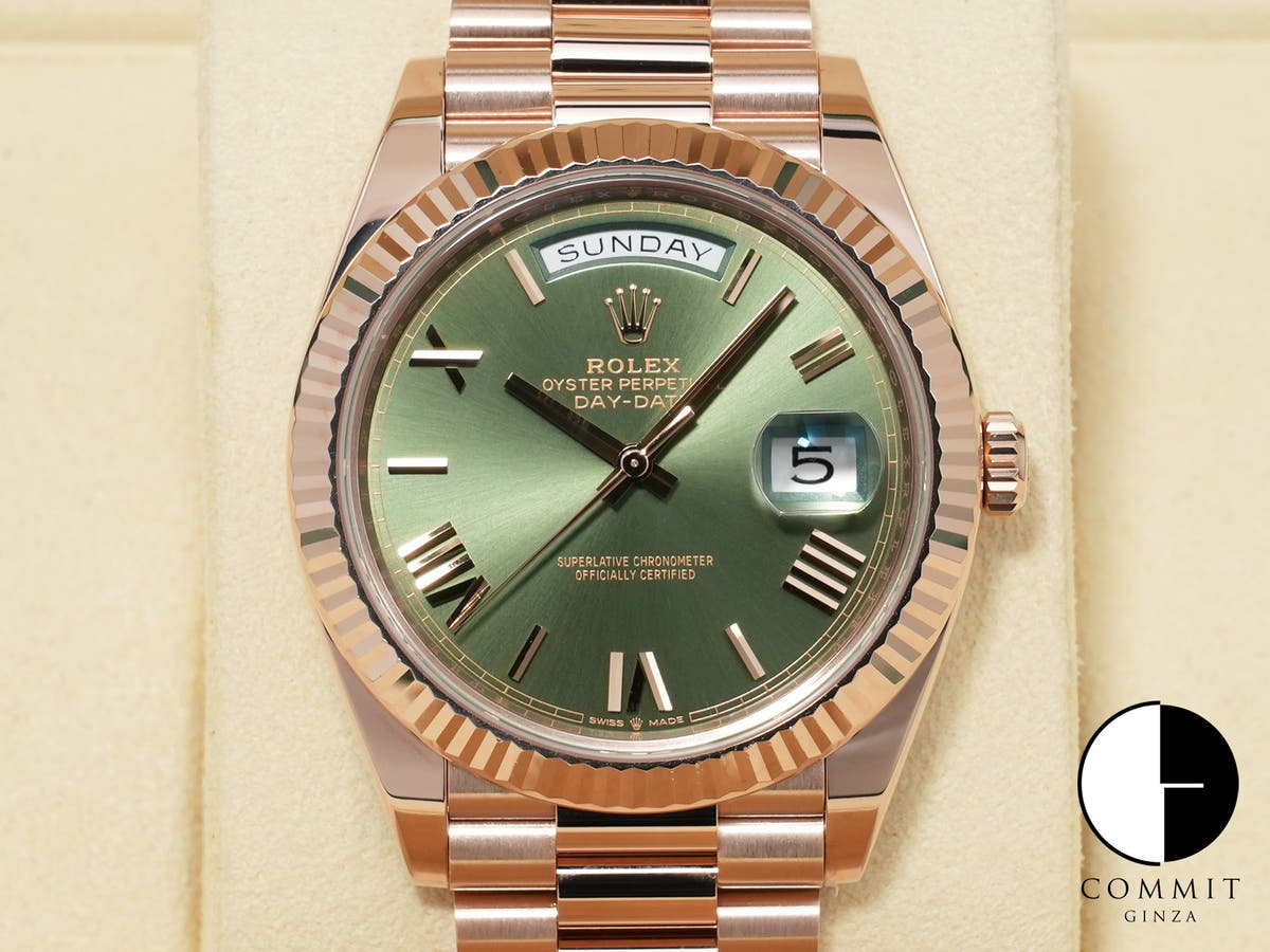 Rolex Day-Date 40 Ref.228235 Everose Gold Olive Green Dial Pre-owned Excellent Condition m7pw3qvi
