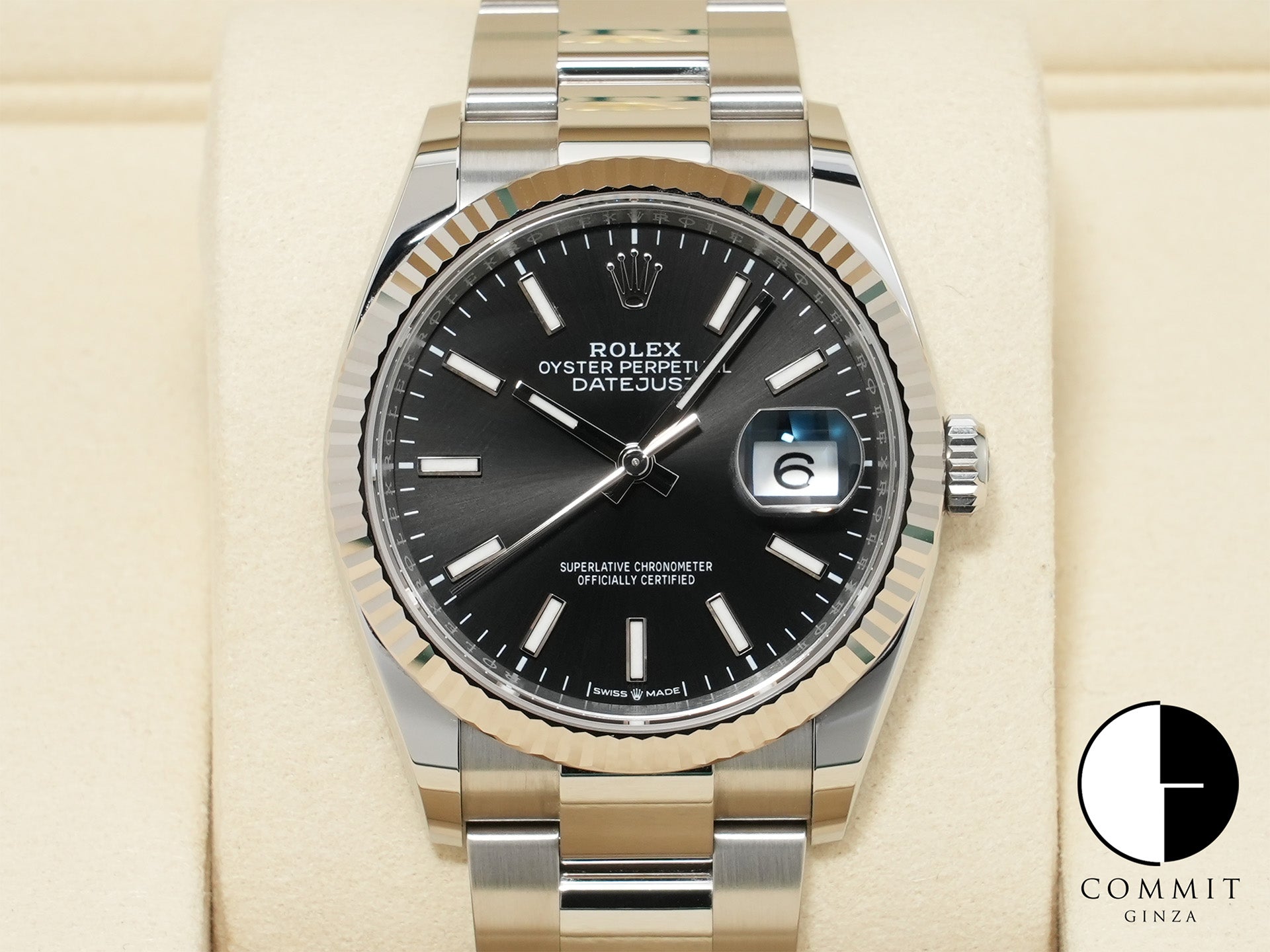 ロレックス デイトジャスト36 Ref.126234 ステンレススチール/ホワイトゴールド ブラック文字盤 オイスターブレスレット 美中古 2c43jnev