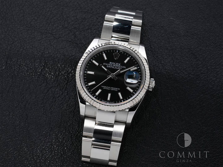 ロレックス デイトジャスト36 Ref.126234 ステンレススチール/ホワイトゴールド ブラック文字盤 オイスターブレスレット 美中古 2c43jnev