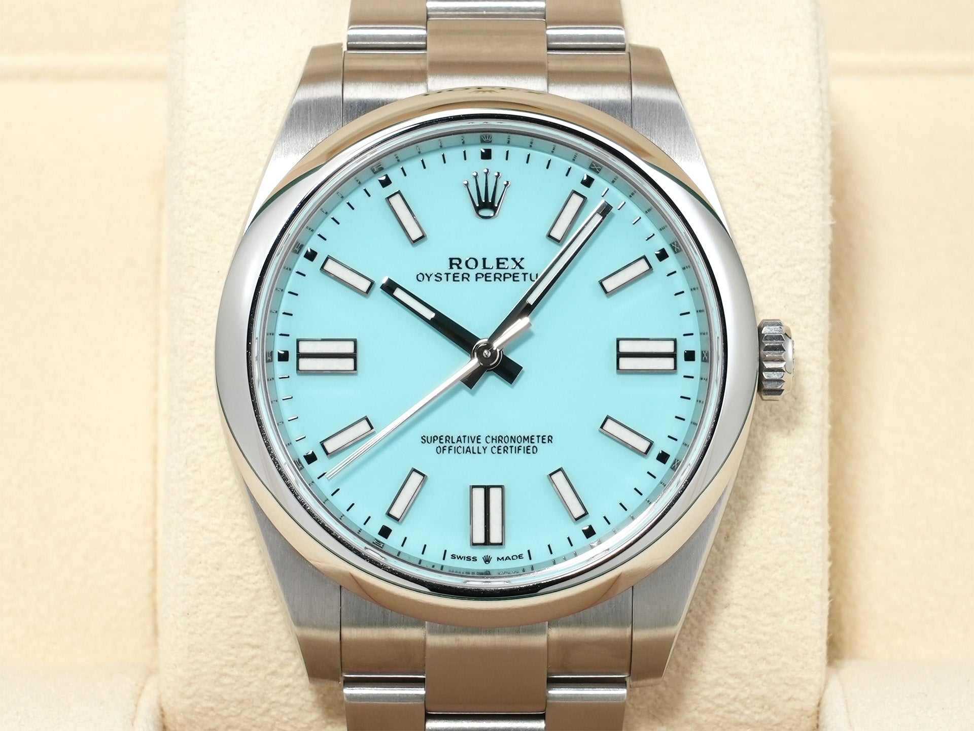 ロレックス オイスターパーペチュアル41 Ref.124300 ステンレススチール ターコイズ文字盤 美中古 uz62srdh