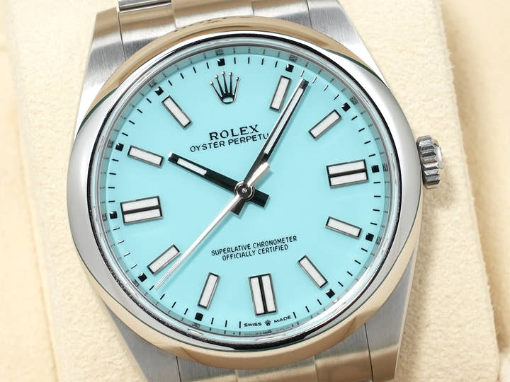 ロレックス オイスターパーペチュアル41 Ref.124300 ステンレススチール ターコイズ文字盤 美中古 uz62srdh
