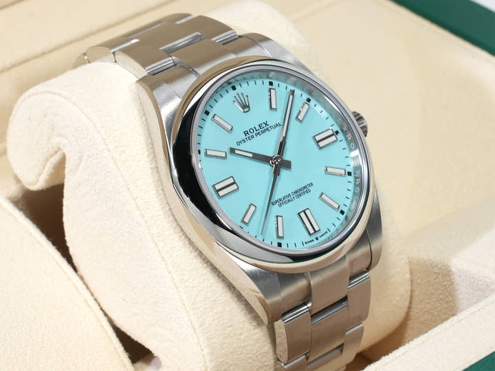 ロレックス オイスターパーペチュアル41 Ref.124300 ステンレススチール ターコイズ文字盤 美中古 uz62srdh