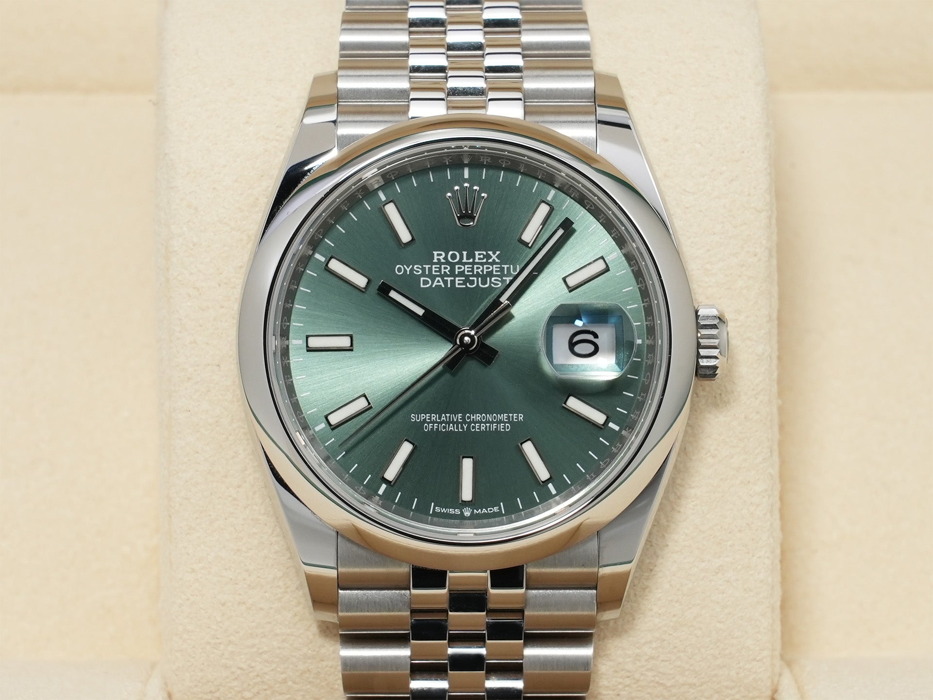 ロレックス デイトジャスト36 Ref.126200 ステンレススチール ミントグリーン文字盤 ジュビリーブレスレット 美中古 yphm8vuu