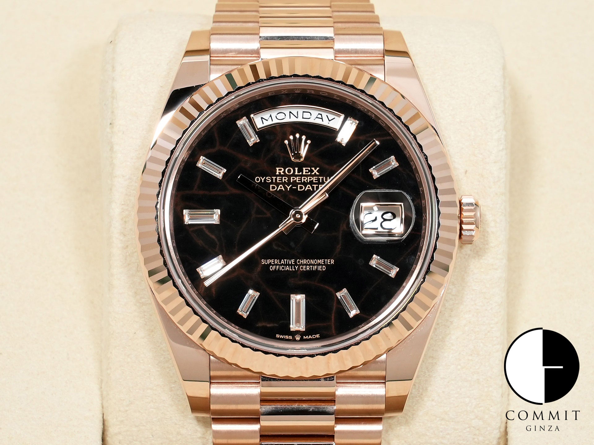 ロレックス デイデイト40 Ref.228235A エバーローズゴールド ダイヤモンド入りアイゼンキーゼル文字盤 美品 2zwok7qf