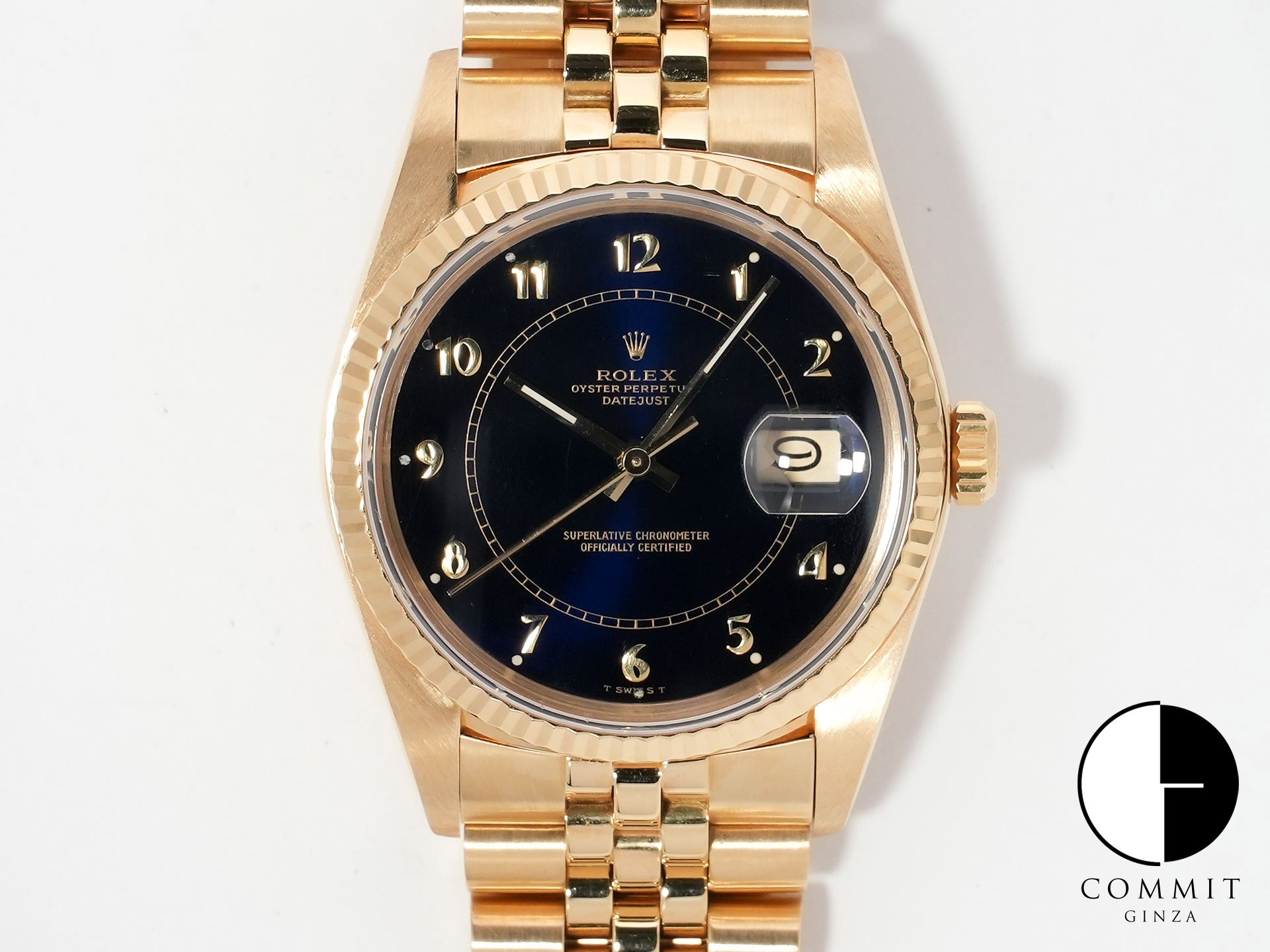 ロレックス デイトジャスト Ref.16018 イエローゴールド ブルーステラボイラーゲージ文字盤 中古 j7senwe6