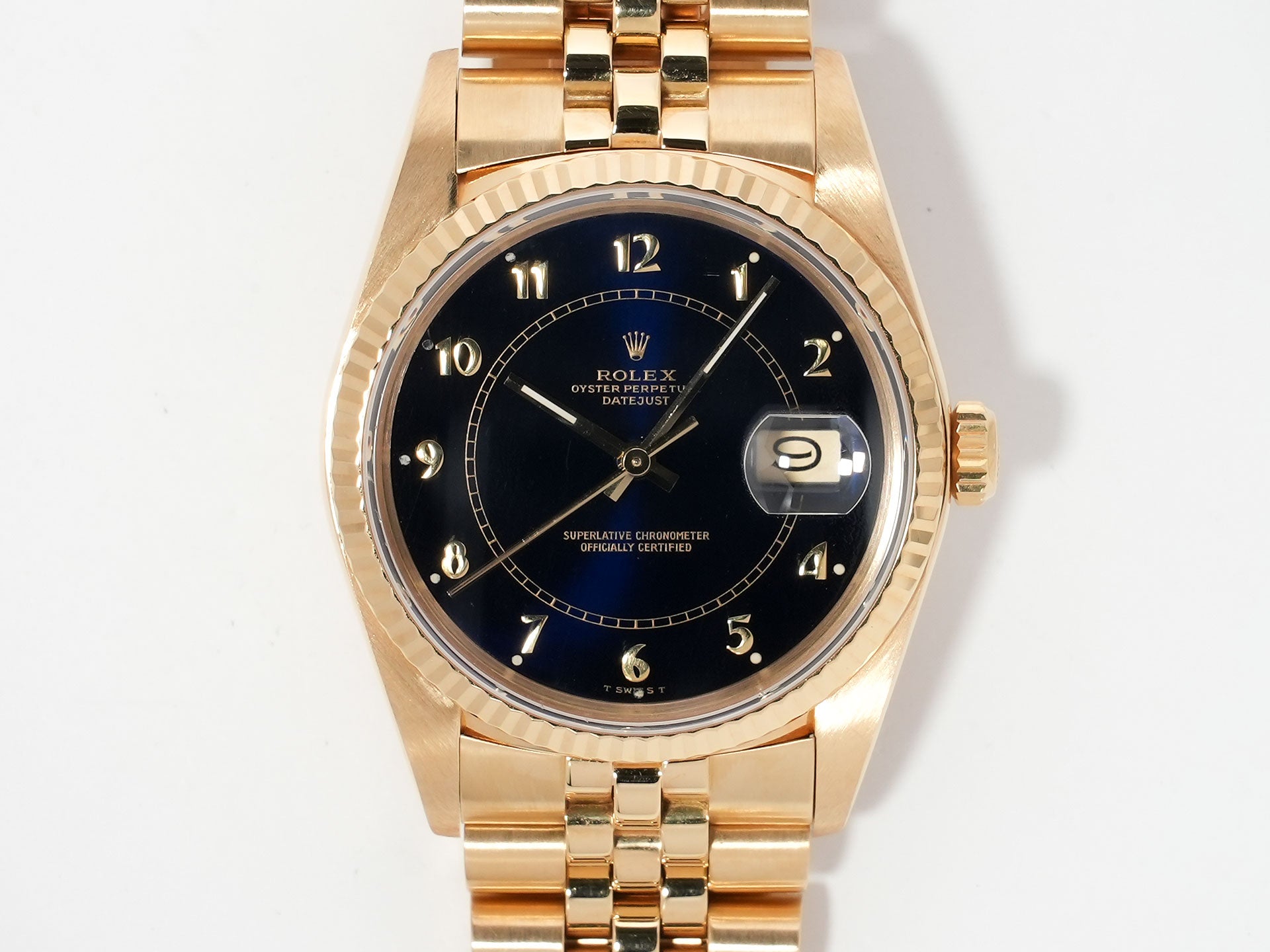 ロレックス デイトジャスト Ref.16018 イエローゴールド ブルーステラボイラーゲージ文字盤 中古 j7senwe6