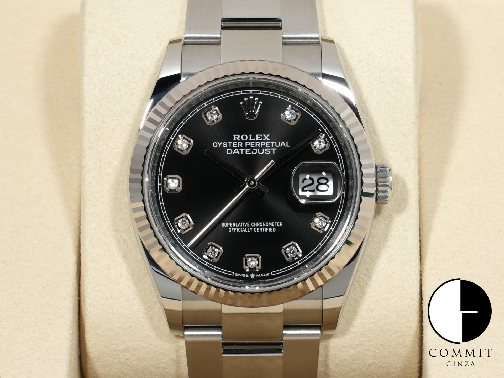 ロレックス デイトジャスト36 Ref.126234G ステンレススチール/ホワイトゴールド ブラックx10Pダイヤ文字盤 オイスターブレスレット 未使用 rxb4eg8b