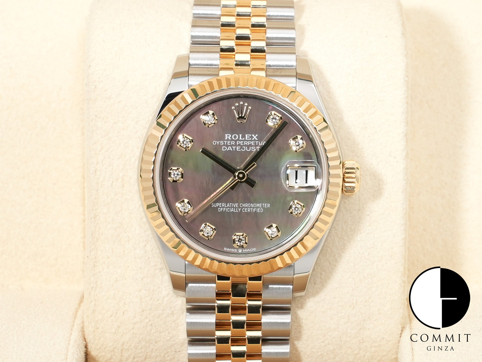 ロレックス デイトジャスト Ref.278273 ステンレススチール/イエローゴールド ブラックシェルx10Pダイヤ文字盤 美品 otny42xx