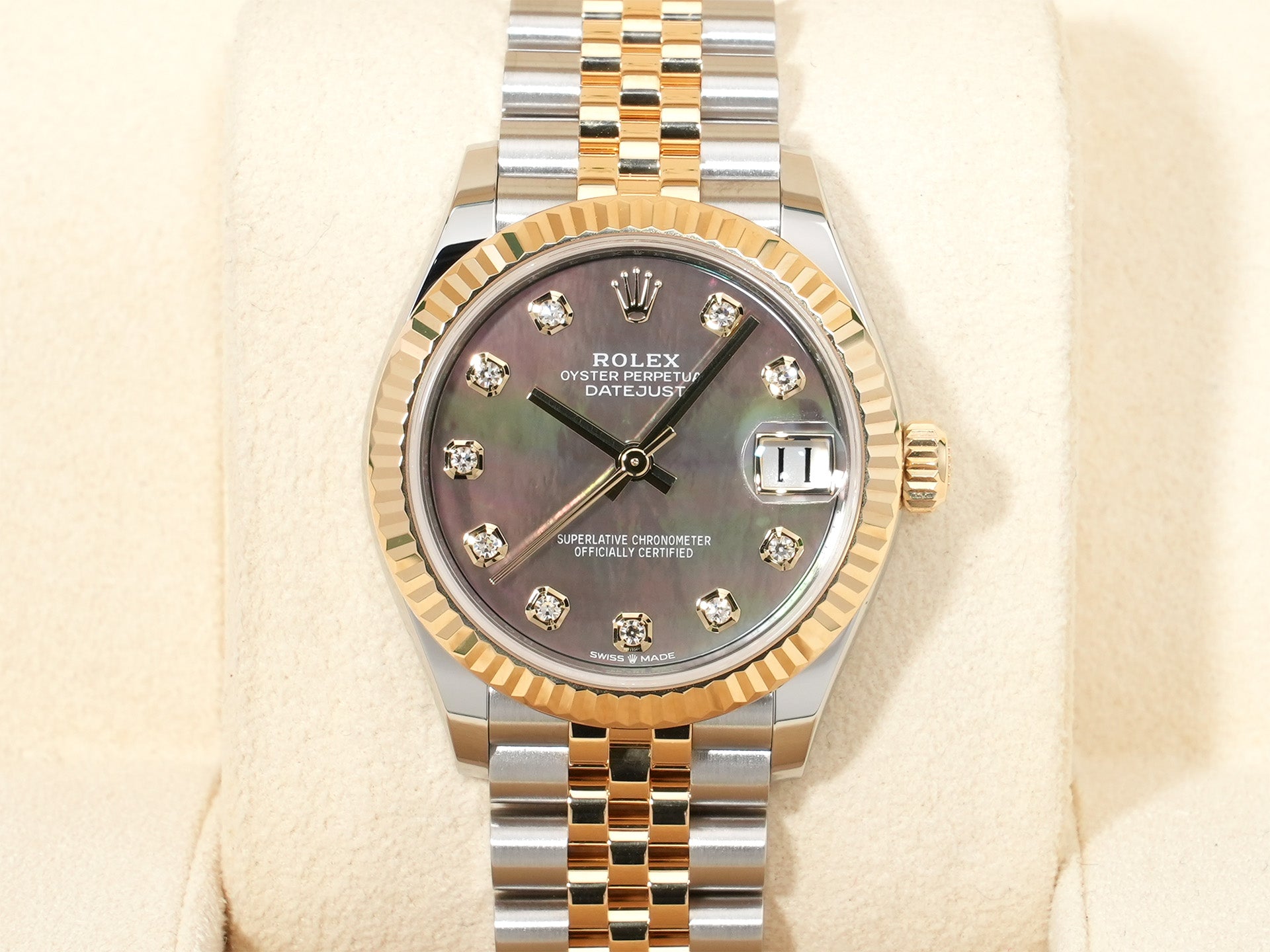 ロレックス デイトジャスト Ref.278273 ステンレススチール/イエローゴールド ブラックシェルx10Pダイヤ文字盤 美品 otny42xx