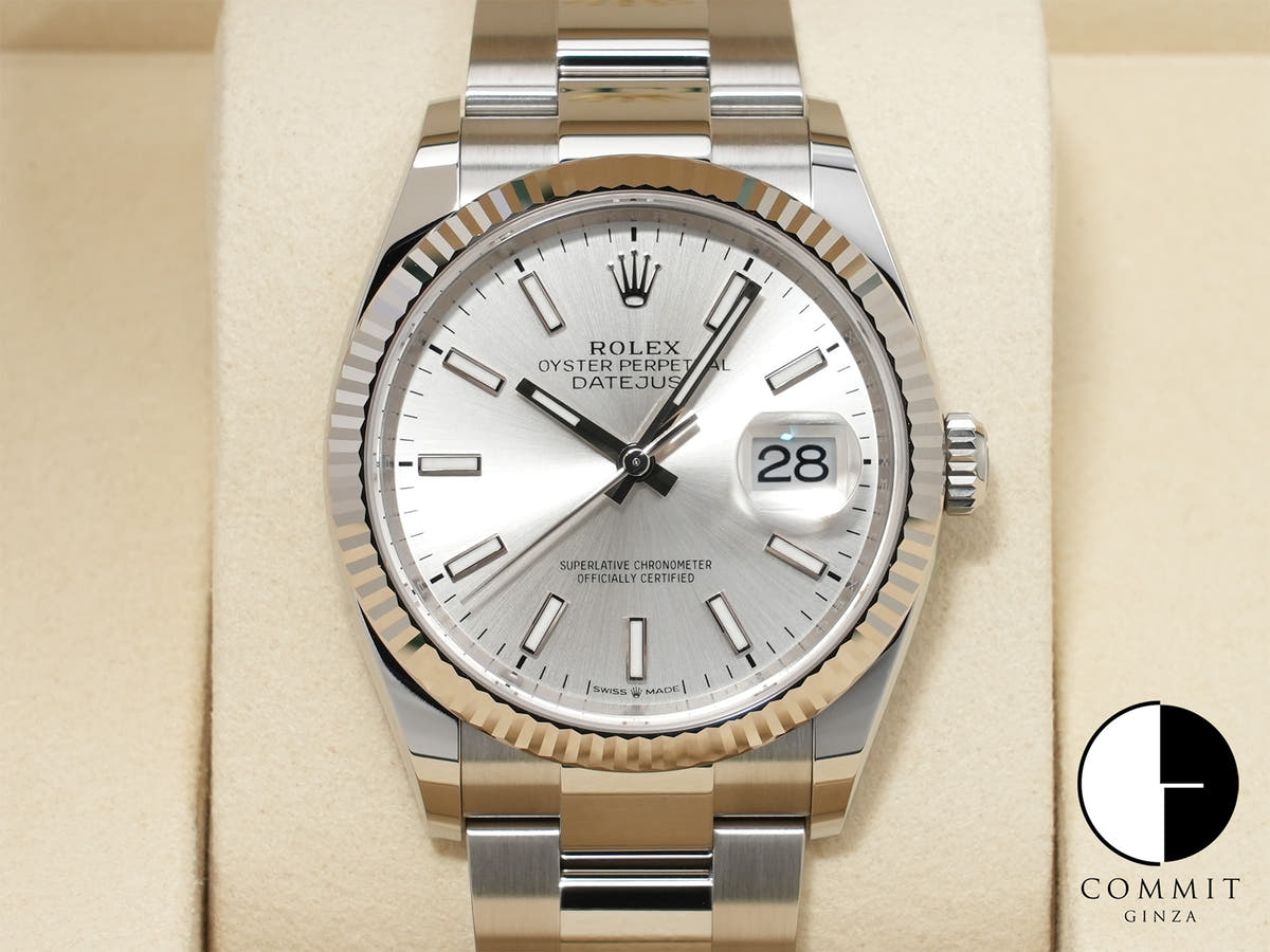 ロレックス デイトジャスト36 Ref.126234 ステンレススチール/ホワイトゴールド シルバー文字盤 オイスターブレスレット 未使用 bsobvtbh