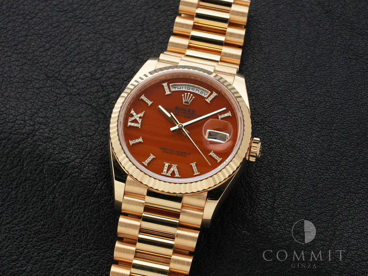 ロレックス デイデイト36 Ref.128238 イエローゴールド カーネリアン文字盤 中古 junm9xpu