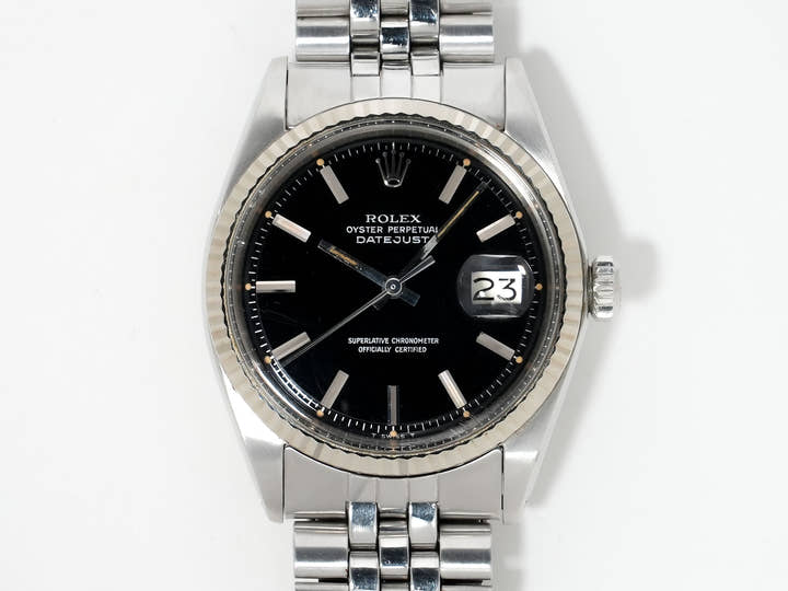 ロレックス デイトジャスト Ref.1601 ステンレススチール/ホワイトゴールド ブラックミラー文字盤 中古 t2ros4b3