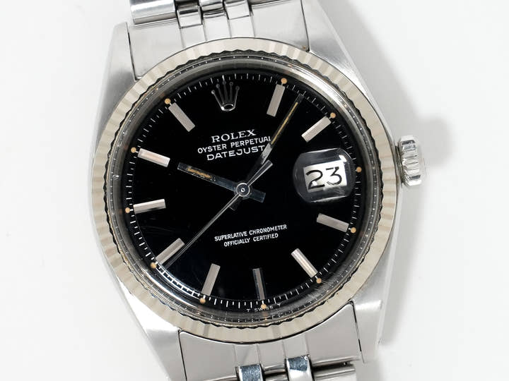 ロレックス デイトジャスト Ref.1601 ステンレススチール/ホワイトゴールド ブラックミラー文字盤 中古 t2ros4b3