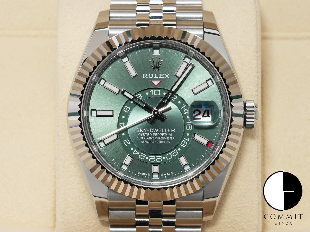 Rolex Sky-Dweller Ref.336934 Stainless Steel/White Gold Mint Green Dial Jubilee Bracelet Excellent Condition uz6k9xon