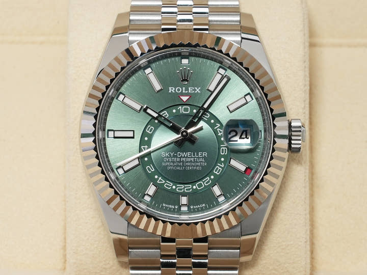 Rolex Sky-Dweller Ref.336934 Stainless Steel/White Gold Mint Green Dial Jubilee Bracelet Excellent Condition uz6k9xon