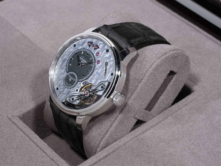 Glashütte Original PanoInverse Limited Edition Ref. 1-66-12-01-03-62 Platinum Anthracite Grain Finish Dial Excellent Condition 2ig643be