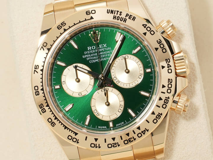 Rolex Daytona Ref. 126508 Yellow Gold Green Dial Unused rh623vrn