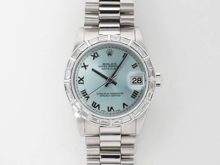 Rolex Datejust 31 Ref. 78266 Platinum Ice Blue Dial Used m4m8eds8