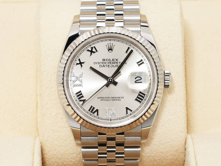 ROLEX Datejust 36 Ref. 126234 Stainless Steel/White Gold, Silver Dial, 6.9ct Diamond Bezel, Jubilee Bracelet, Excellent Condition y5o4tv3a