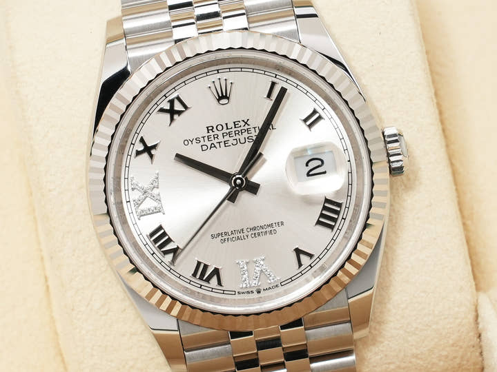 ROLEX Datejust 36 Ref. 126234 Stainless Steel/White Gold, Silver Dial, 6.9ct Diamond Bezel, Jubilee Bracelet, Excellent Condition y5o4tv3a