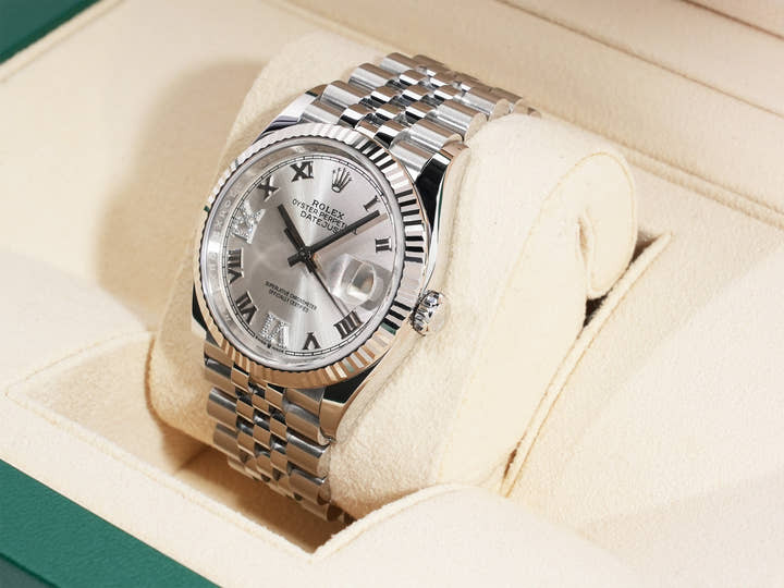 ROLEX Datejust 36 Ref. 126234 Stainless Steel/White Gold, Silver Dial, 6.9ct Diamond Bezel, Jubilee Bracelet, Excellent Condition y5o4tv3a