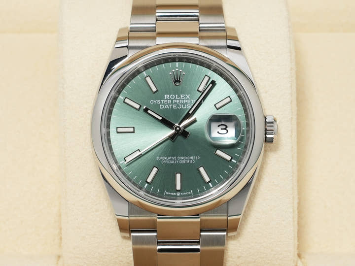 Rolex Datejust 36 Ref. 126200 Stainless Steel Mint Green Dial Oyster Bracelet Pre-Owned u7p57fxq