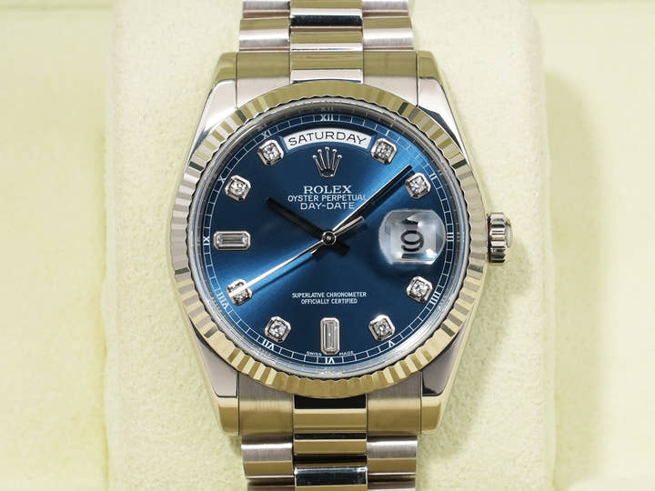 ロレックス デイデイト36 Ref.118239A ホワイトゴールド ブルー文字盤 中古 j99zai8v