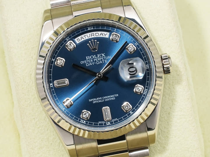 ロレックス デイデイト36 Ref.118239A ホワイトゴールド ブルー文字盤 中古 j99zai8v