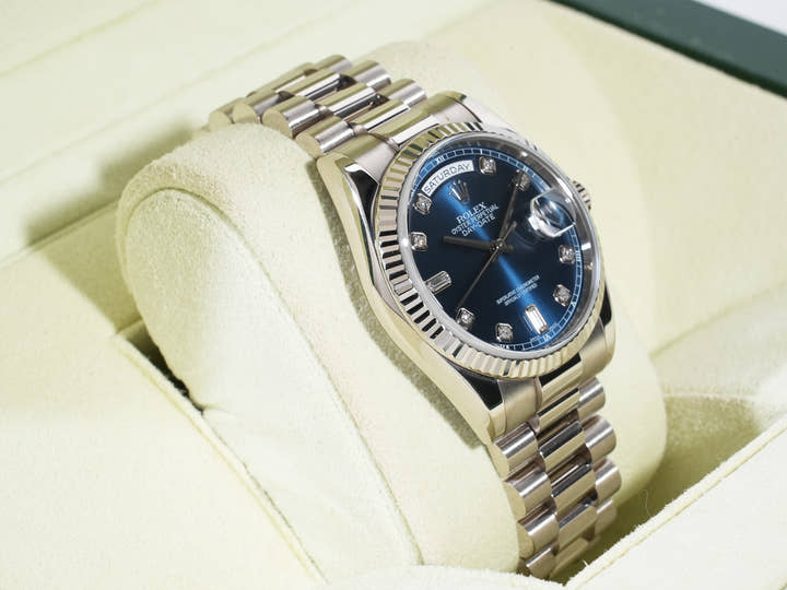 ロレックス デイデイト36 Ref.118239A ホワイトゴールド ブルー文字盤 中古 j99zai8v