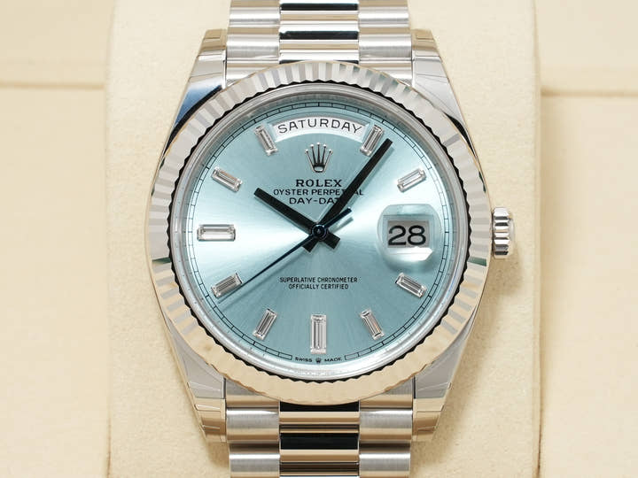 ROLEX Day-Date 40 Ref. 228236A Platinum Ice Blue Dial Unused ywjmz5to