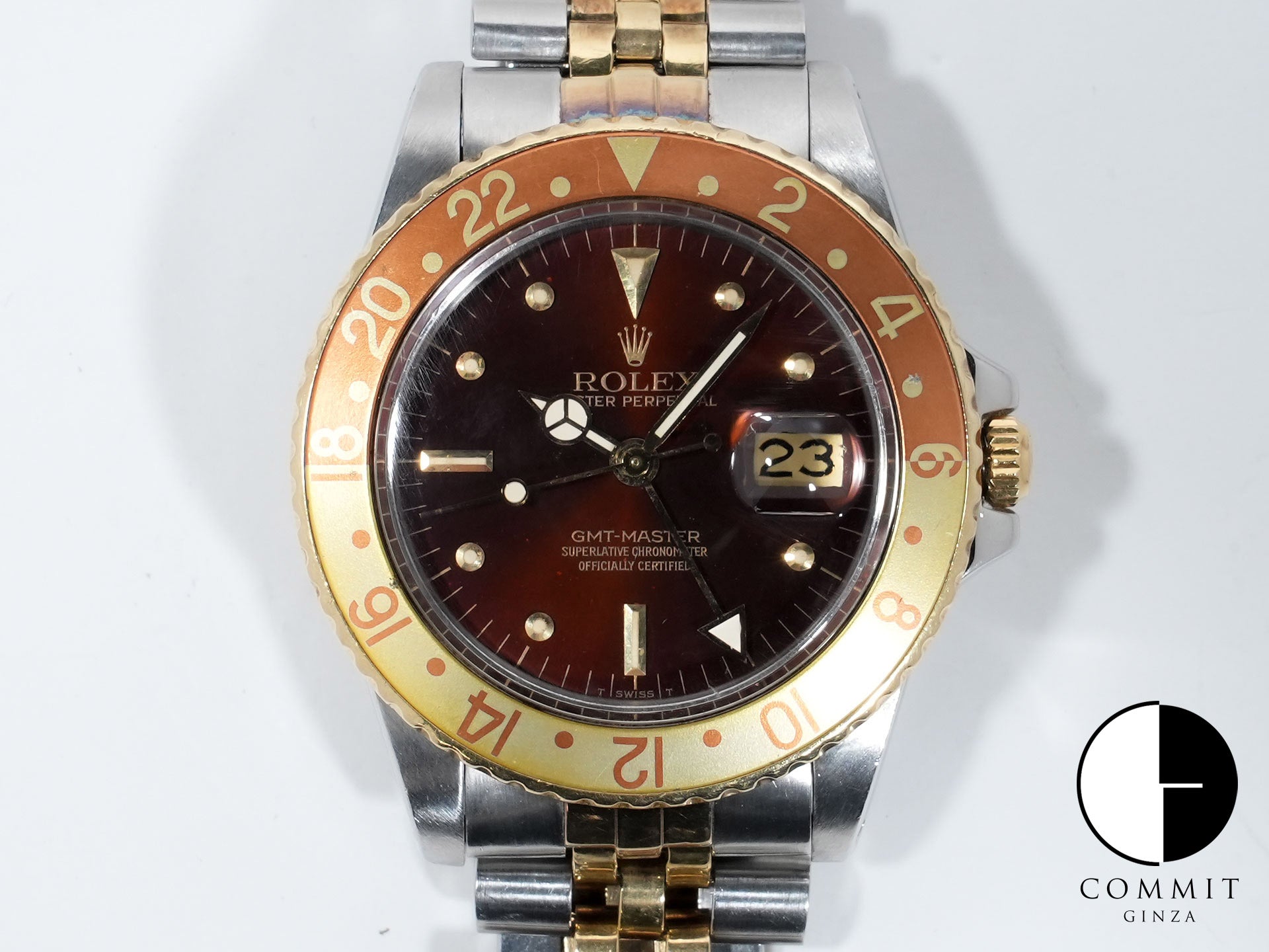 ロレックス GMTマスター Ref.16753 ステンレススチール/イエローゴールド ブラウン文字盤 ジュビリーブレスレット 中古 b7inqk6m