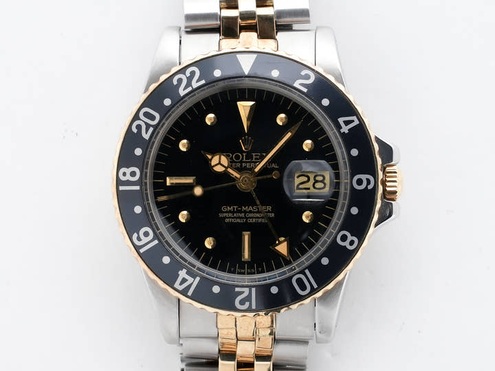 Rolex GMT-Master Ref. 1675/3 Stainless Steel/Yellow Gold Black Dial Jubilee Bracelet Used w5g67g3e