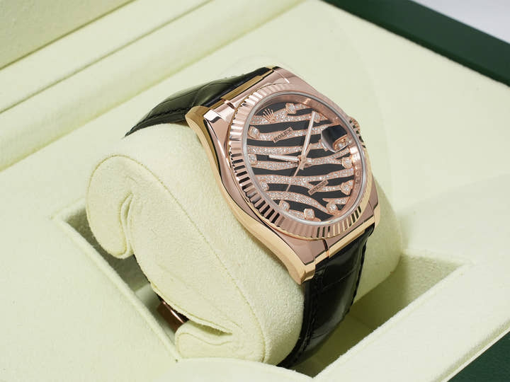 Rolex Datejust Zebra 36 Ref. 116135 Pink Gold Black/Diamond Dial Excellent Condition dyp9sdqb