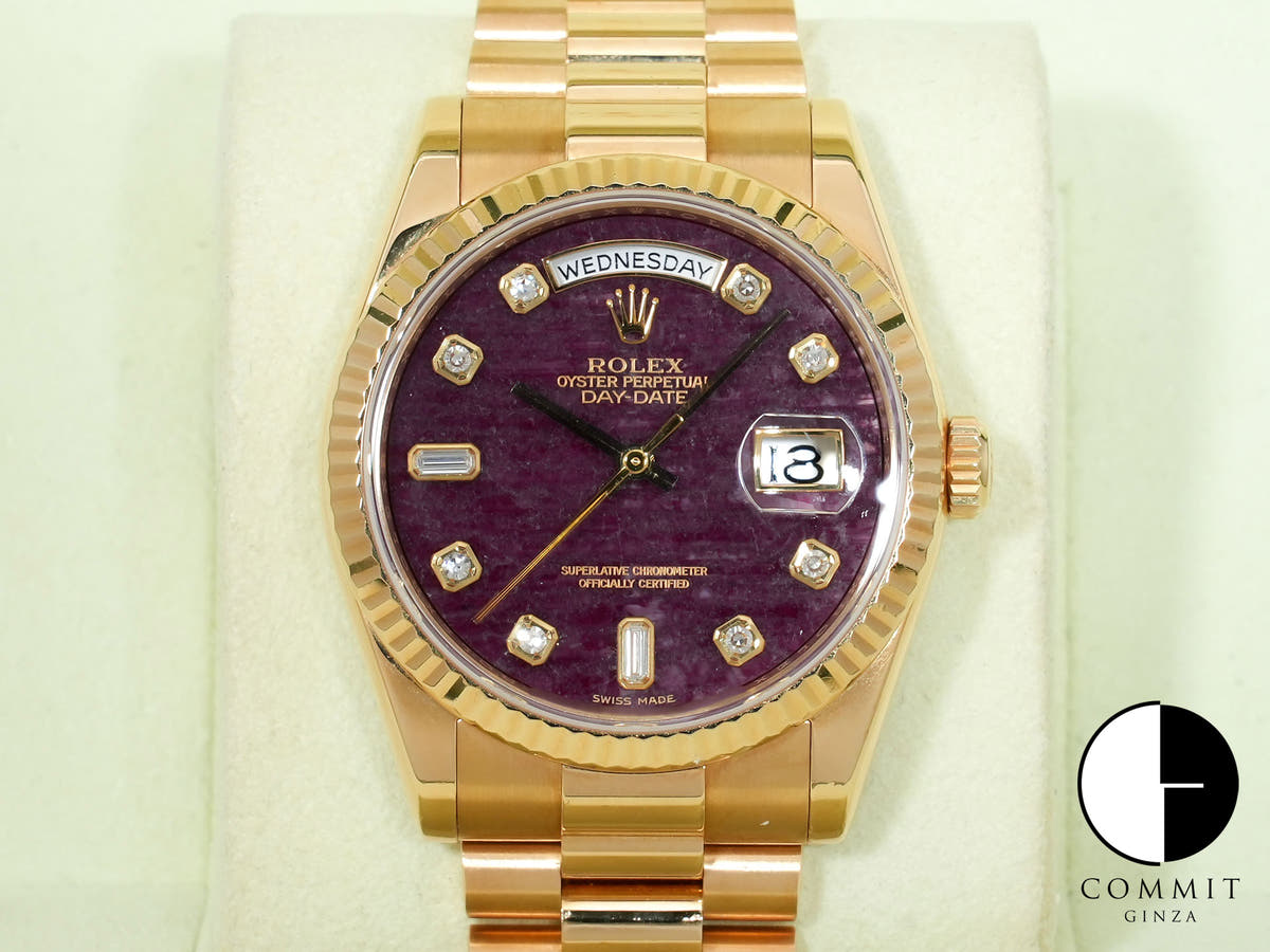 Rolex Day-Date 36 Ref. 118238A Yellow Gold Rubellite Dial Used 9ajwjrhf