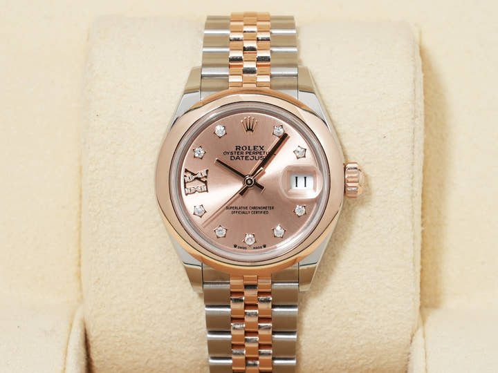 Rolex Datejust 28 Ref. 279161 Stainless Steel/Everose Gold Diamond-Set Rosé Dial Used rpjt2mpz