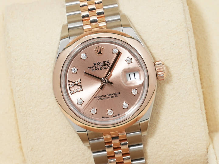 Rolex Datejust 28 Ref. 279161 Stainless Steel/Everose Gold Diamond-Set Rosé Dial Used rpjt2mpz