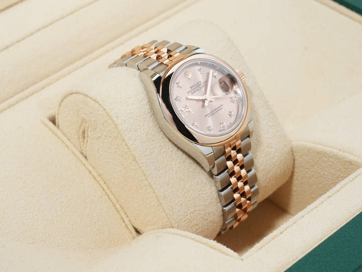 Rolex Datejust 28 Ref. 279161 Stainless Steel/Everose Gold Diamond-Set Rosé Dial Used rpjt2mpz