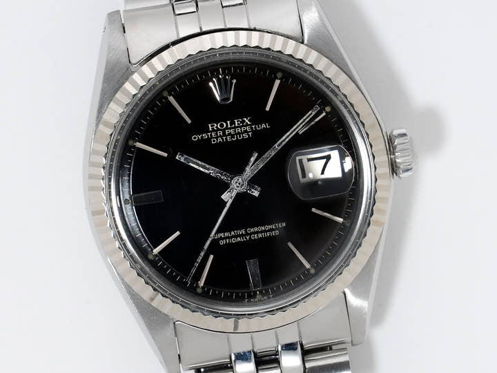 Rolex Datejust Ref. 1601 Stainless Steel/White Gold Black Mirror Dial Used eb6hapj8