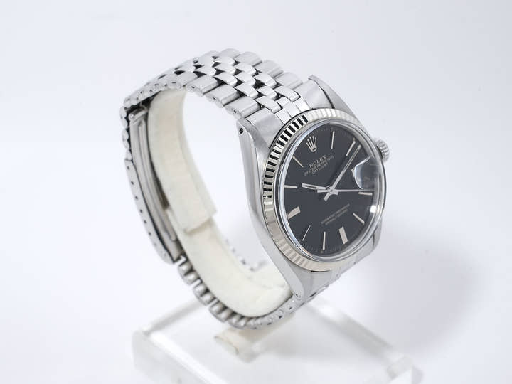 Rolex Datejust Ref. 1601 Stainless Steel/White Gold Black Mirror Dial Used eb6hapj8