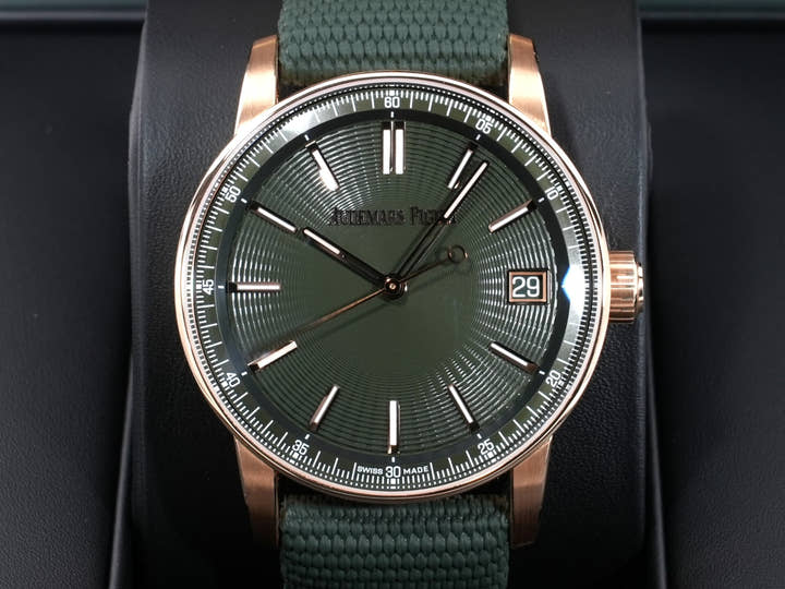 Audemars Piguet CODE 11.59 by Audemars Piguet Ref.15210OR.OO.A056KB.01 Pink Gold Green Dial Excellent Condition h8n5qnre