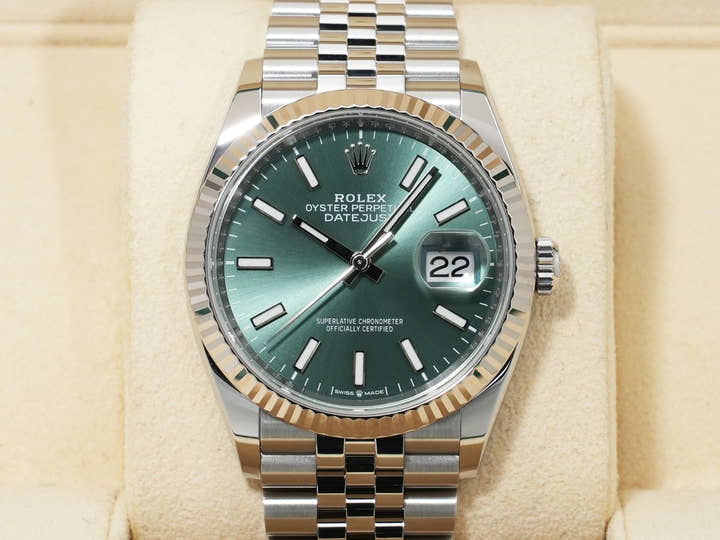Rolex Datejust 36 Ref. 126234 Stainless Steel/White Gold Mint Green Dial Jubilee Bracelet Excellent Used Condition twbaah6n