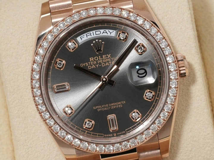 Rolex Day-Date 36 Ref. 128345RBR Everose Gold Slate with 10P Diamond Dial Pre-owned j93wcin9