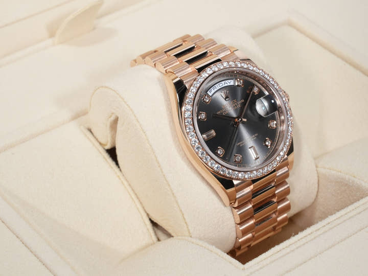 Rolex Day-Date 36 Ref. 128345RBR Everose Gold Slate with 10P Diamond Dial Pre-owned j93wcin9