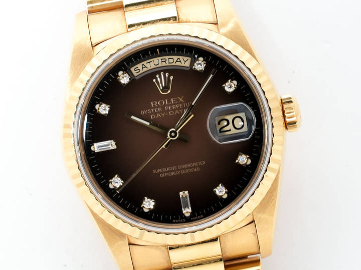 ロレックス デイデイト36 Ref.18238 イエローゴールド ブラウングラデーション×10Pダイヤ文字盤 中古 67s3ofwm