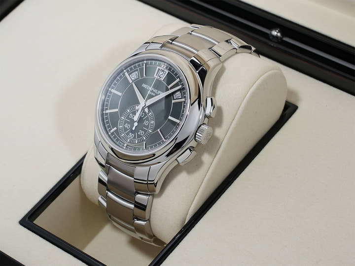 パテックフィリップ アニュアルカレンダー クロノグラフ Ref.5905/1A-001 ステンレススチール オリーブグリーン ソレイユ文字盤 未使用 kppiiezt