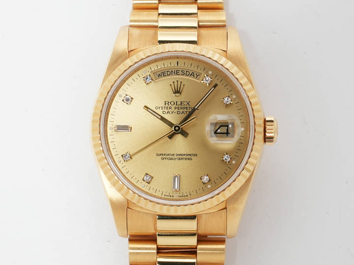 ロレックス デイデイト36 Ref.18238A イエローゴールド シャンパンx10Pダイヤ文字盤 中古 qhso52sm
